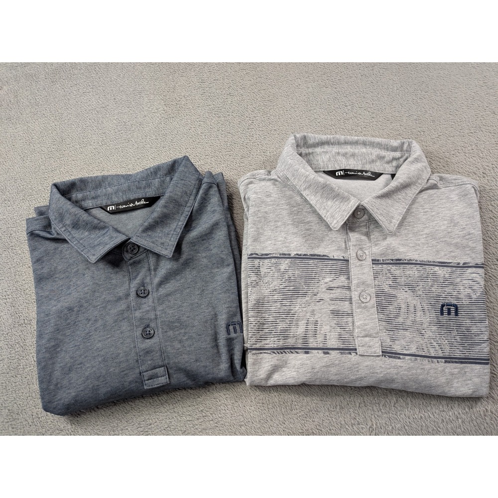 TravisMathew Mens Polo Shirt Bundle 2 Pack Grey Blue Heather Palm Large 1MW145